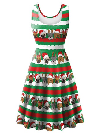 Abito senza maniche in maglia con stampa natalizia anni '50