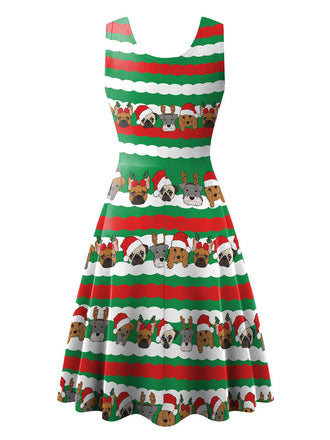 Abito senza maniche in maglia con stampa natalizia anni '50