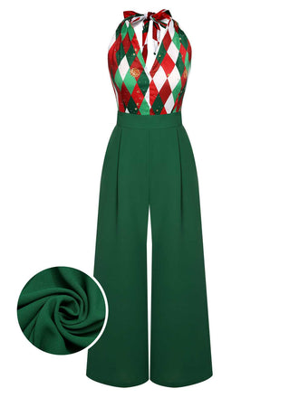 Tuta lunga in pizzo patchwork quadri natalizio verde anni '30