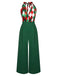 Tuta lunga in pizzo patchwork quadri natalizio verde anni '30