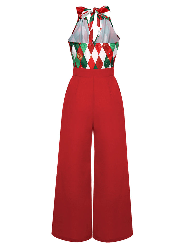 Tuta lunga in pizzo patchwork quadri natalizio verde anni '30