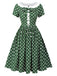 Abito patchwork con fiocco a pois verde anni '40