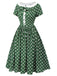 Abito patchwork con fiocco a pois verde anni '40