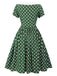 Abito patchwork con fiocco a pois verde anni '40