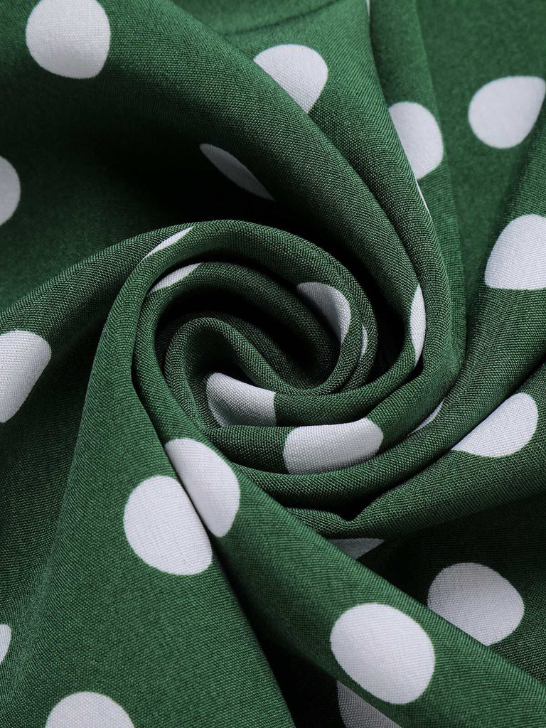 Abito patchwork con fiocco a pois verde anni '40