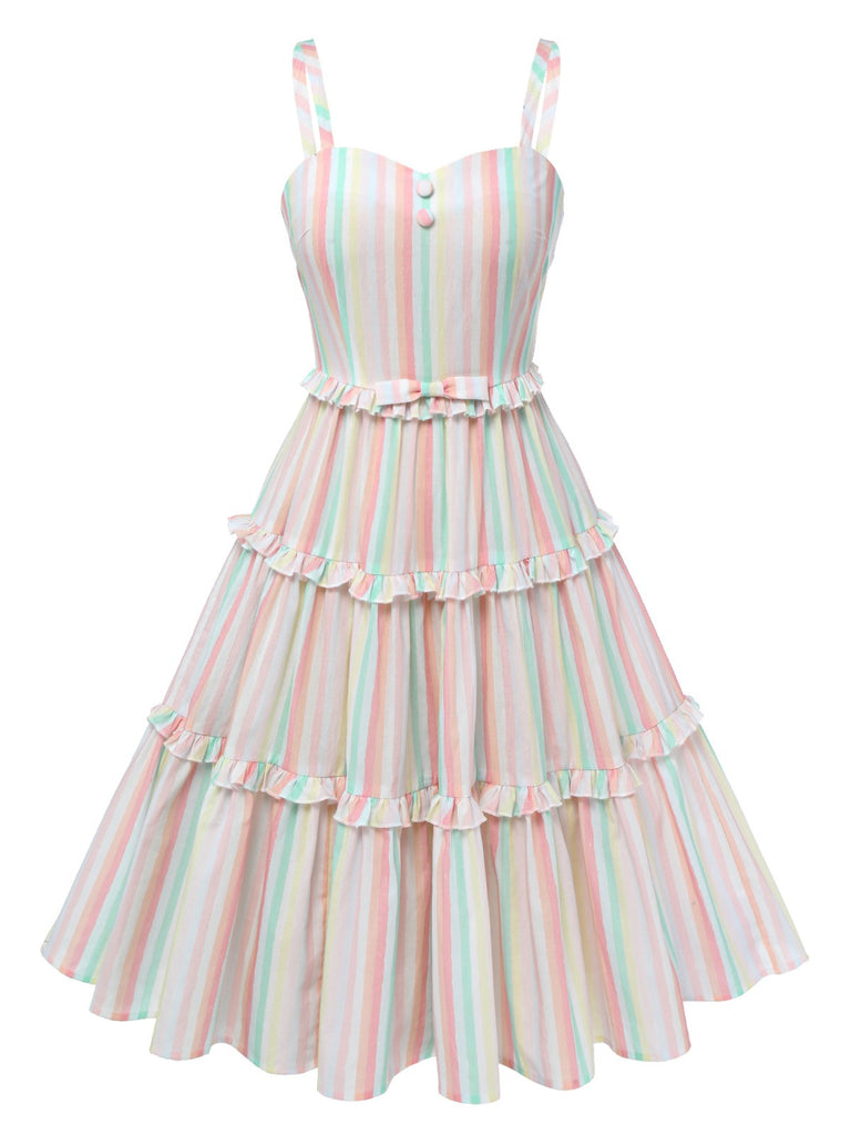 Abito a righe spalline sottili multicolore anni '50