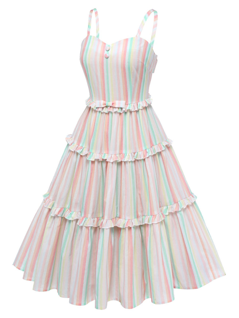 Abito a righe spalline sottili multicolore anni '50
