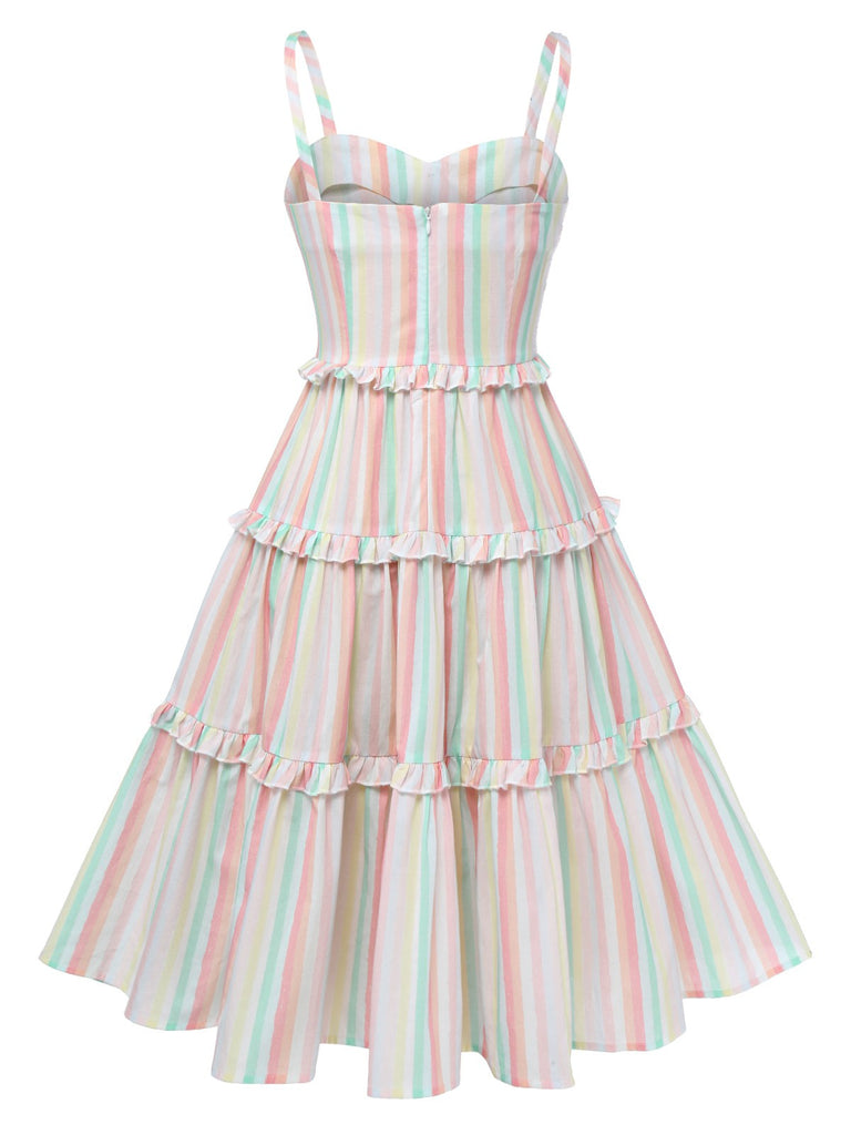Abito a righe spalline sottili multicolore anni '50