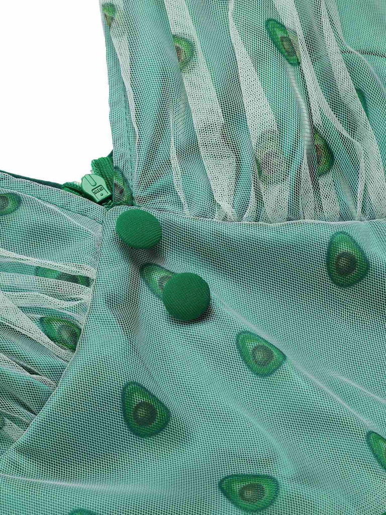 Tuta corta avocado con scollo a V in rete verde anni '50