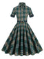 Abito plaid con risvolto verde militare scuro anni '50