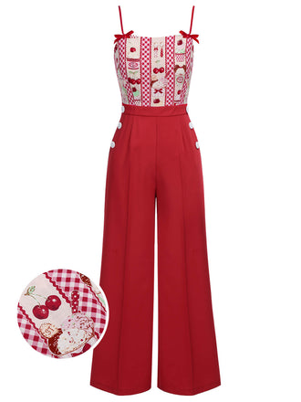 Tuta lunga cupcake e ciliegie con spalline rosso anni '30