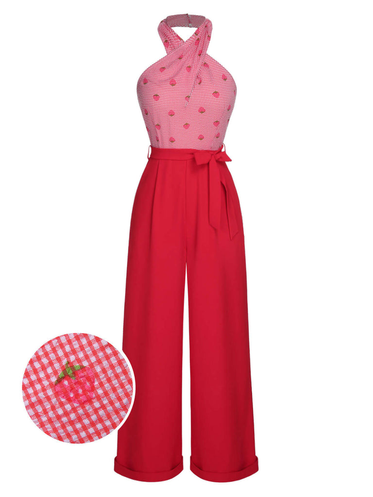 Tuta lunga fragola scollo all'americana rosso anni '50