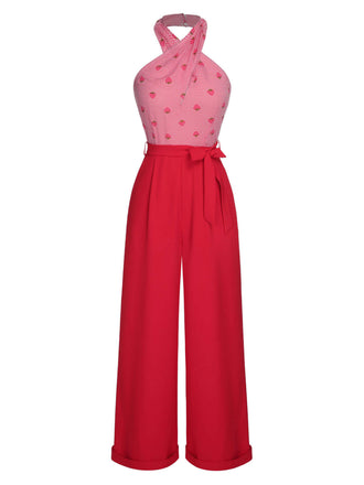 Tuta lunga fragola scollo all'americana rosso anni '50