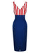 Abito a righe a contrasto scollo a V rosso e blu anni '60