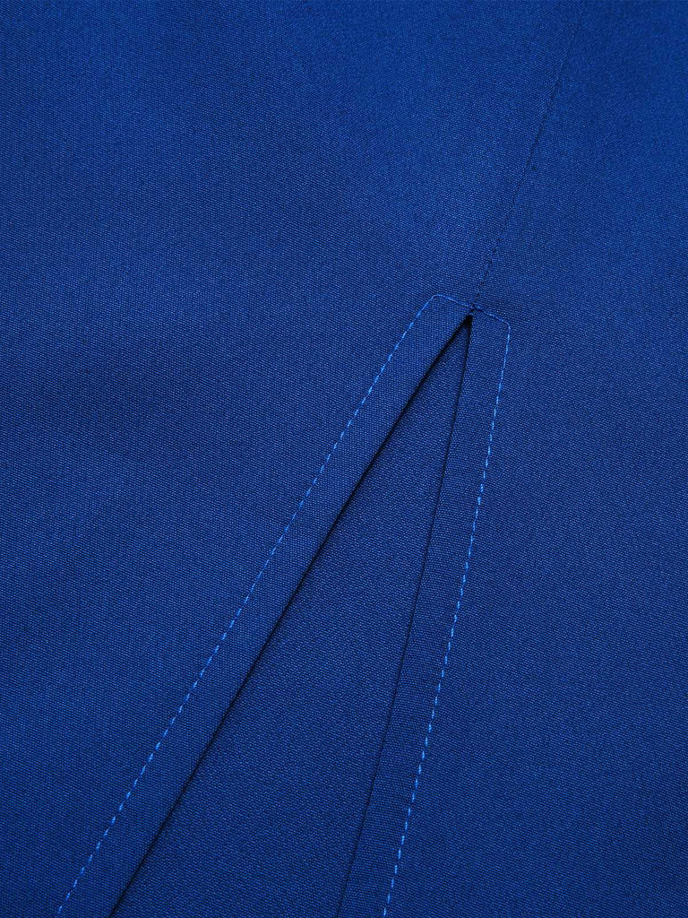 Abito a righe a contrasto scollo a V rosso e blu anni '60