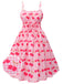 Abito ciliegie plaid con spalline sottili rosa anni '50