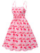 Abito ciliegie plaid con spalline sottili rosa anni '50