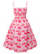 Abito ciliegie plaid con spalline sottili rosa anni '50