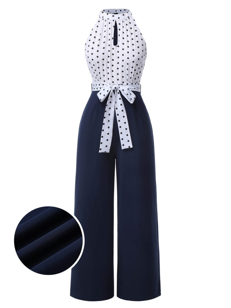 Tuta lunga a pois con scollo all'americana blu anni '40