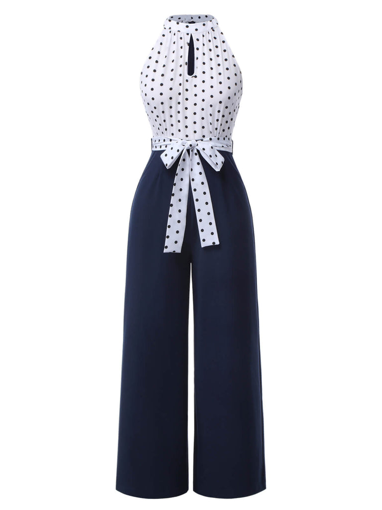 Tuta lunga a pois con scollo all'americana blu anni '40