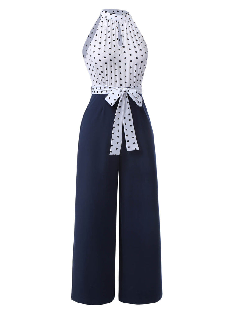 Tuta lunga a pois con scollo all'americana blu anni '40