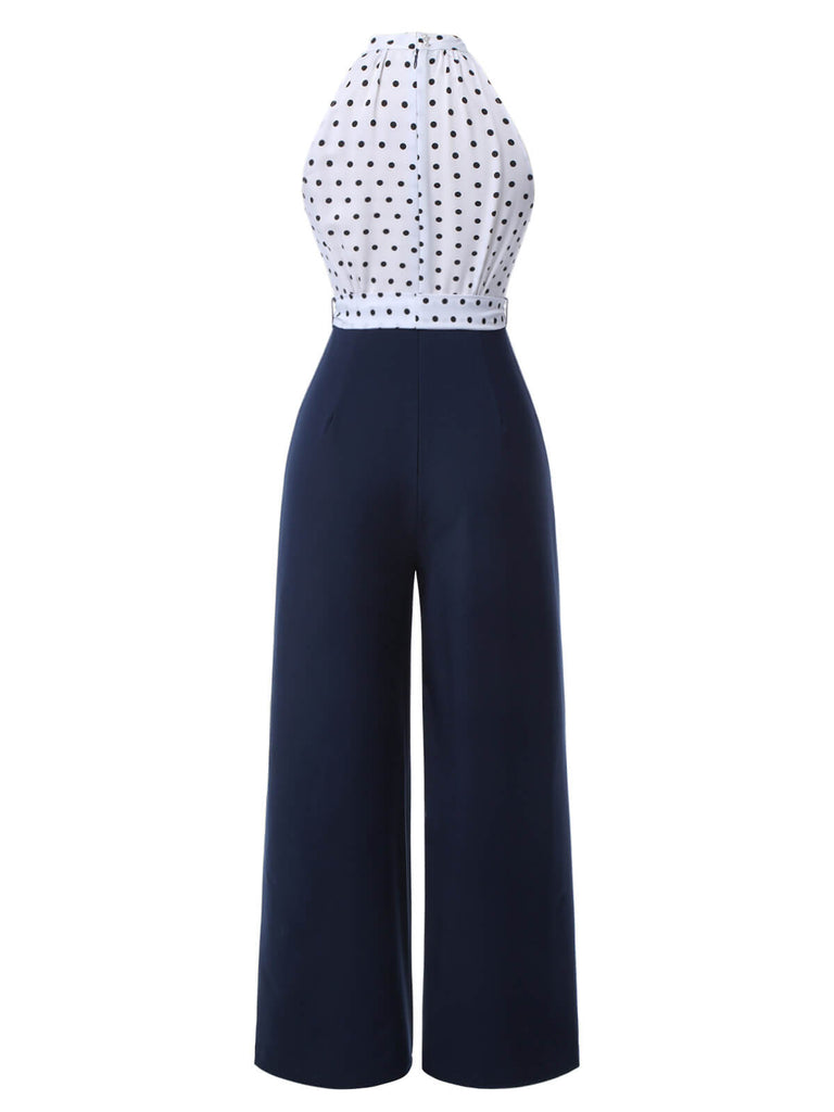 Tuta lunga a pois con scollo all'americana blu anni '40