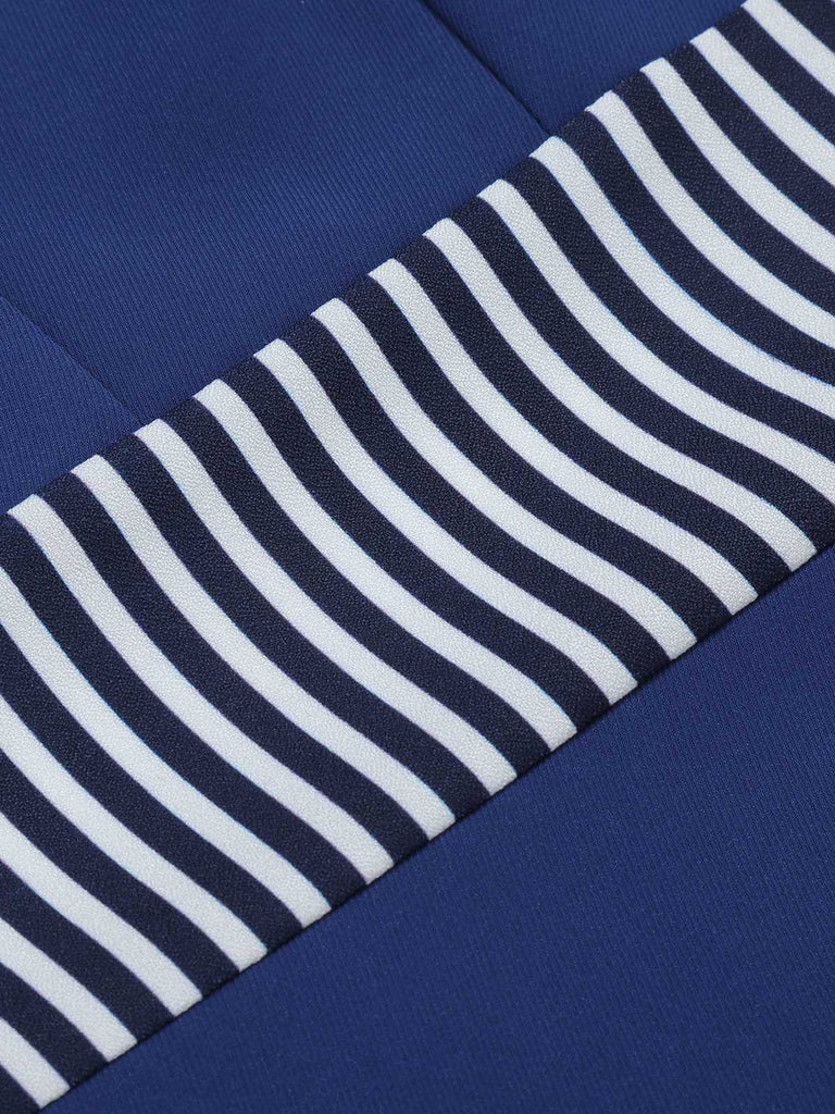 Abito a righe con bottoni blu scuro anni '60