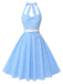 Abito a trapezi scollo all'americana a quadri blu anni '50