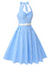 Abito a trapezi scollo all'americana a quadri blu anni '50