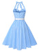 Abito a trapezi scollo all'americana a quadri blu anni '50