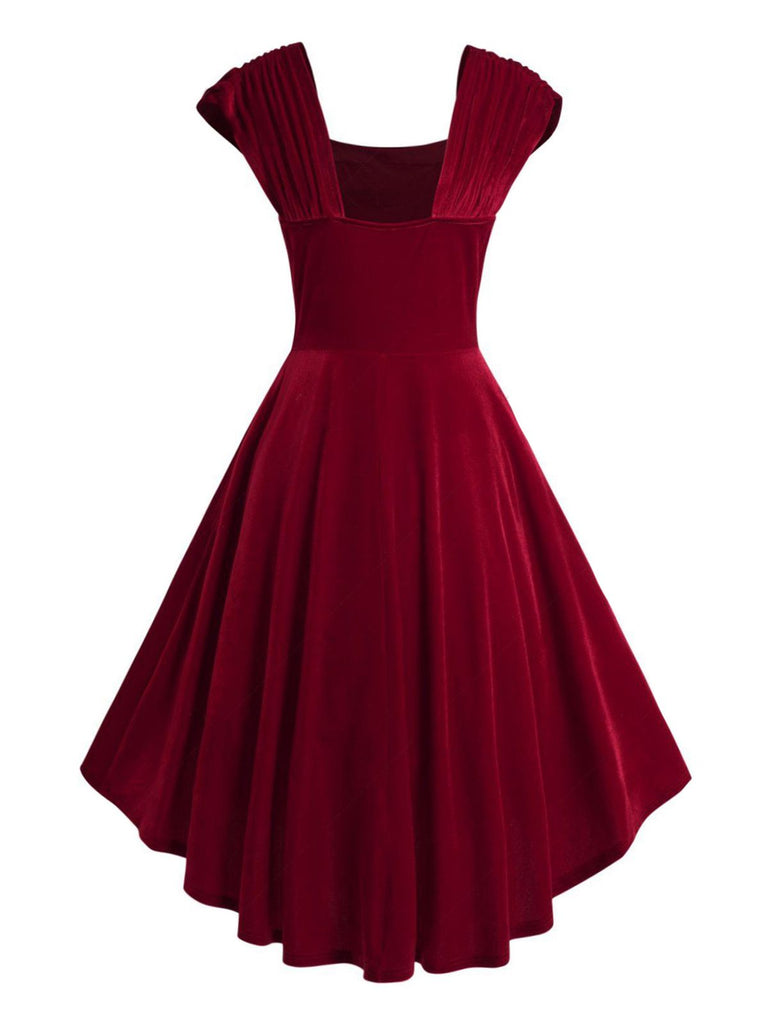 Abito a cuore bottoni scollo quadrato bordeaux anni '50