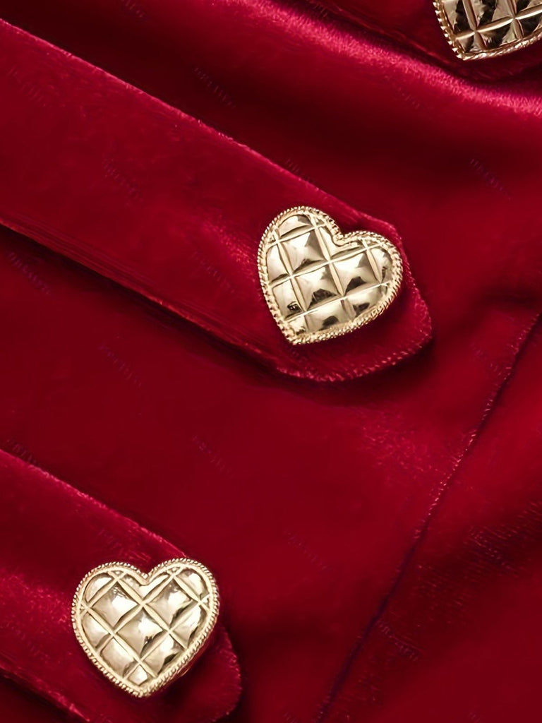 Abito a cuore bottoni scollo quadrato bordeaux anni '50