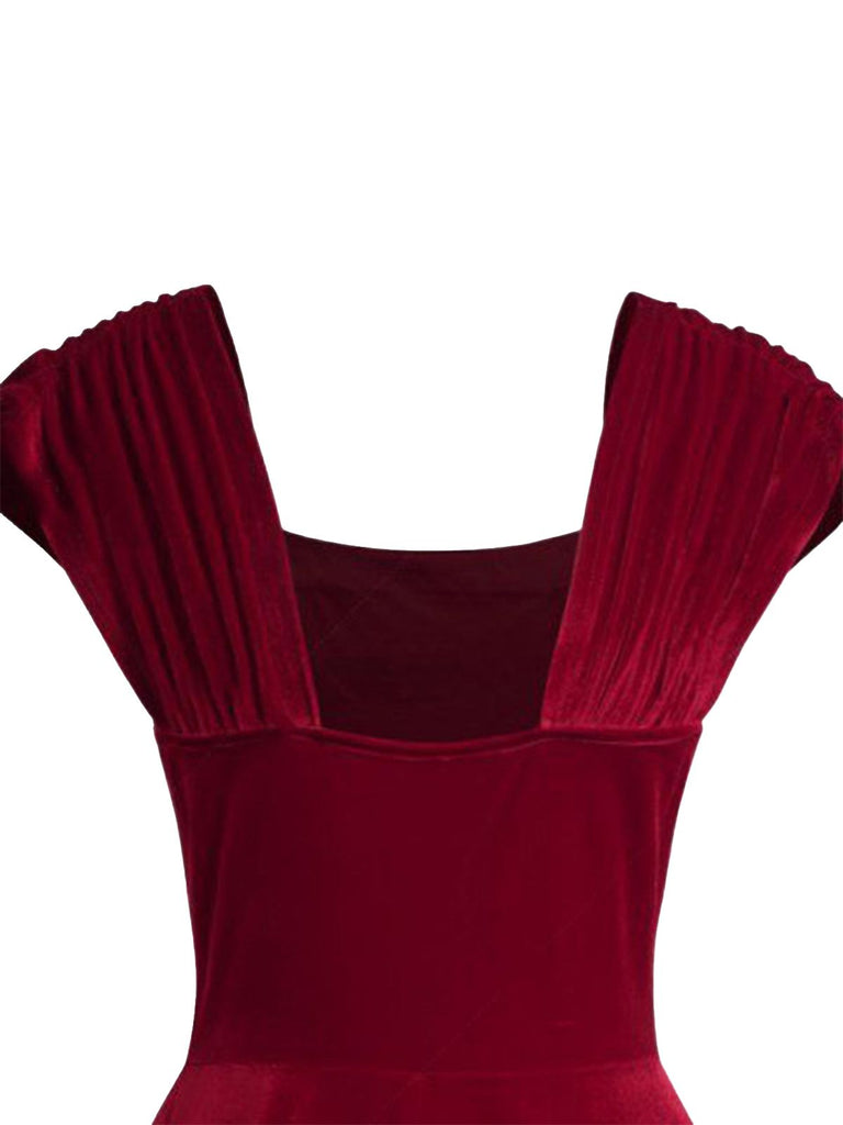 Abito a cuore bottoni scollo quadrato bordeaux anni '50