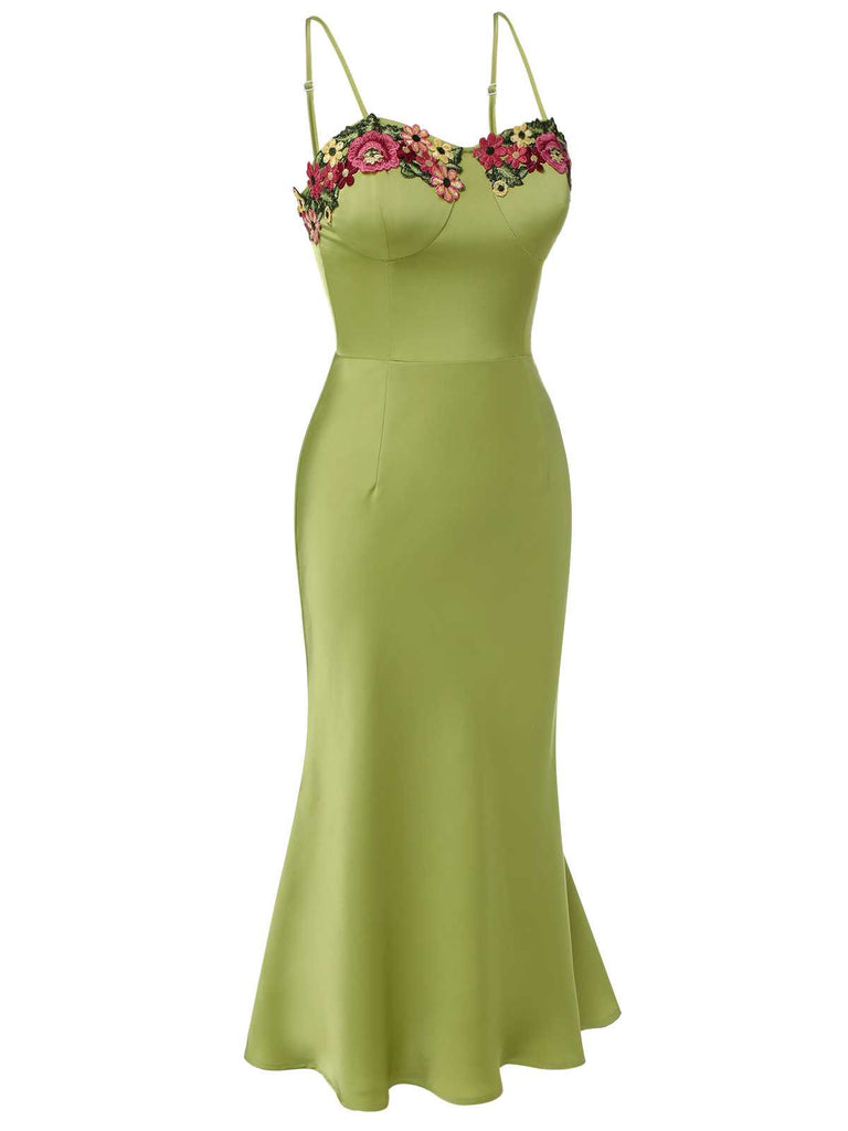 Abito floreale 3D spalline sottili verde anni '60