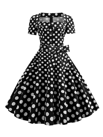 Abito con scollo quadrato fiocco a maniche corte anni '50