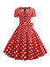 Abito con scollo quadrato fiocco a maniche corte anni '50
