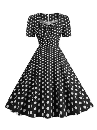 Abito a ruota pois fiocco a cuore nero anni '50