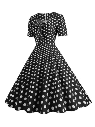 Abito a ruota pois fiocco a cuore nero anni '50