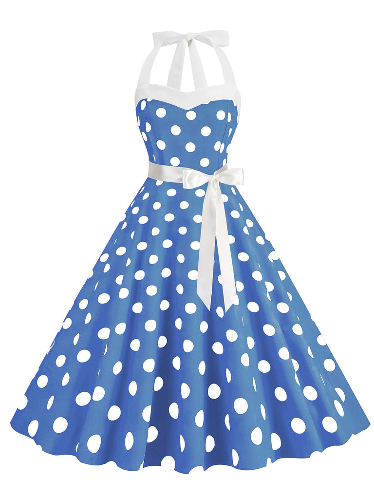 Abito a ruota a pois scollo all'americana anni '50