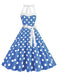 Abito a ruota a pois scollo all'americana anni '50