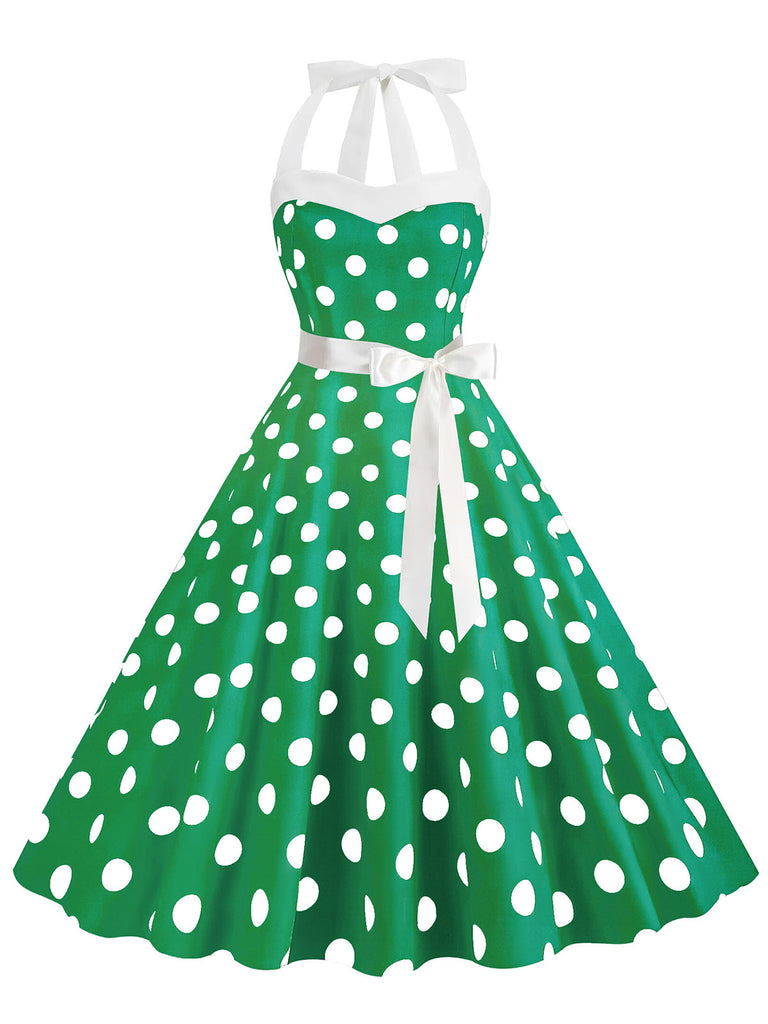 Abito a ruota a pois scollo all'americana anni '50