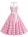 Abito a ruota a pois scollo all'americana anni '50