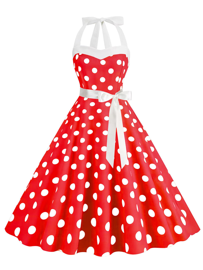 Abito a ruota a pois scollo all'americana anni '50