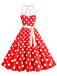 Abito a ruota a pois scollo all'americana anni '50
