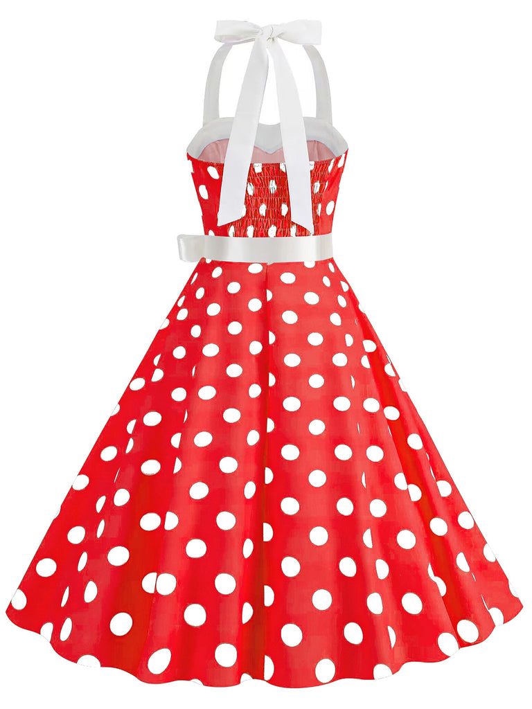Abito a ruota a pois scollo all'americana anni '50