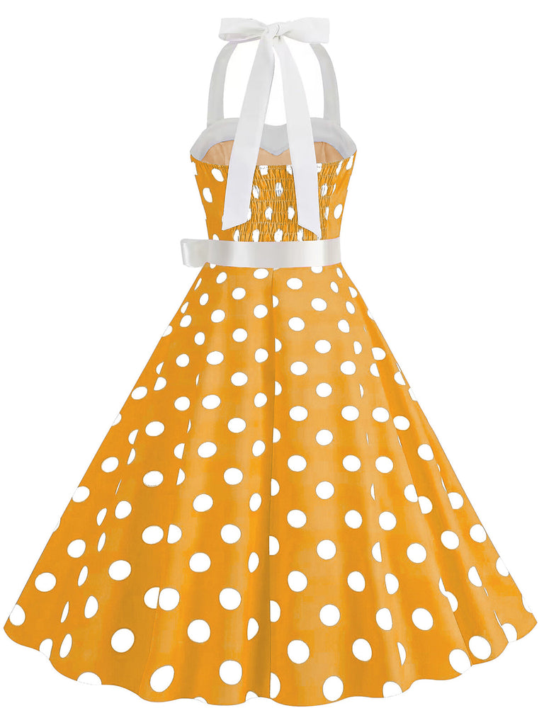 Abito a ruota a pois scollo all'americana anni '50