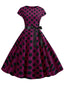 Abito a pois a maniche corte rosso violaceo anni '50