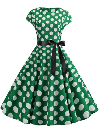 Abito a pois a maniche corte verde anni '50