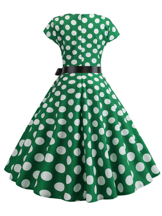 Abito a pois a maniche corte verde anni '50