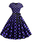 Abito a pois a maniche corte viola anni '50